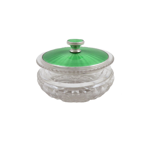 Antique Sterling Silver & Green Enamel Vanity Jar 1936