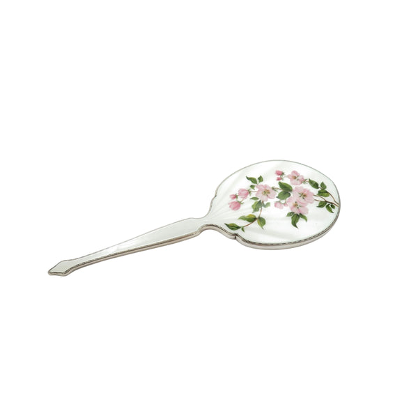 Vintage Sterling Silver & Hand Painted Floral Enamel Hand Mirror 1957