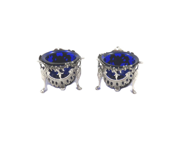 Pair of Antique Victorian Sterling Silver Salts with Liners 1845