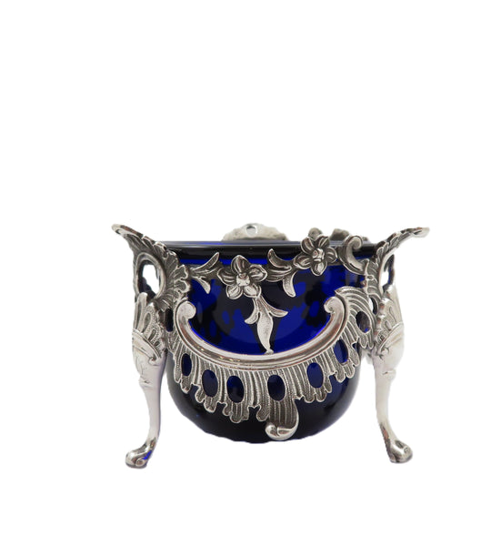 Pair of Antique Victorian Sterling Silver Salts with Liners 1845