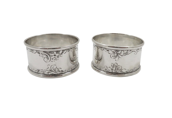 Pair of Antique Edwardian Sterling Silver Napkin Rings in Case 1920