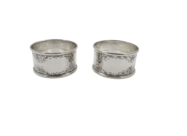 Pair of Antique Edwardian Sterling Silver Napkin Rings in Case 1920