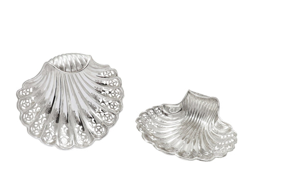 Pair of Antique Victorian Sterling Silver Shell Dishes 1896