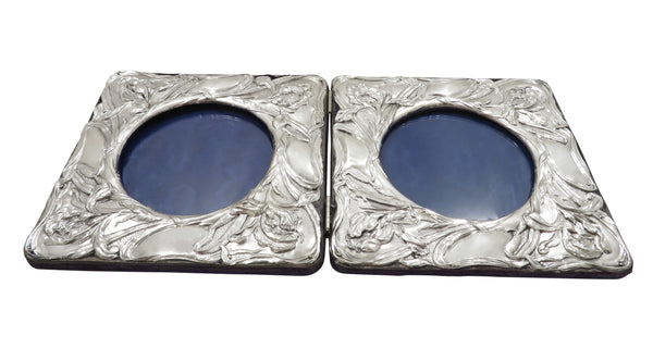 Antique Art Nouveau Sterling Silver Double Hinged Folding Photo Frame 1903