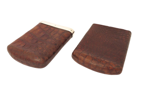 Antique Victorian Crocodile Leather & Sterling Silver Cigar Case 1887