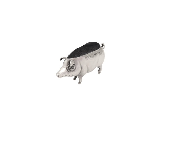 Antique Edwardian Sterling Silver Pig Pin Cushion 1908