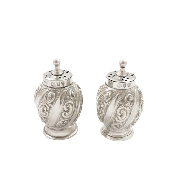Pair of Antique Victorian Sterling Silver Peppers in Case 1892