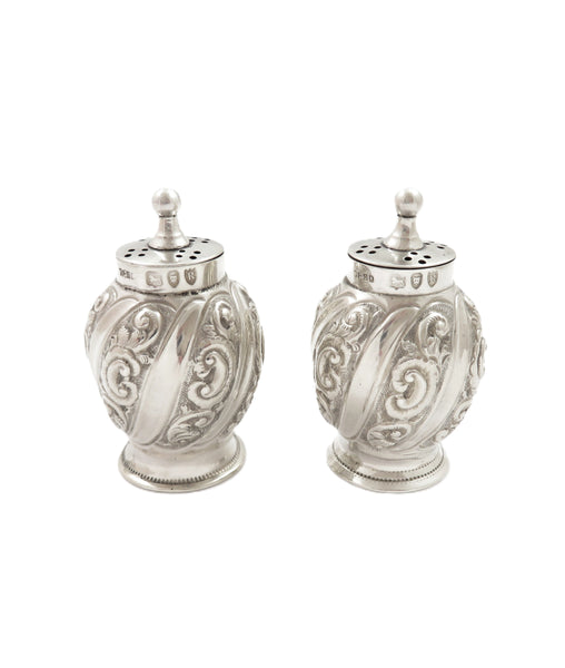 Pair of Antique Victorian Sterling Silver Peppers in Case 1892