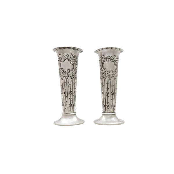 Pair of Antique Victorian Sterling Silver 4 1/2" Vases 1890