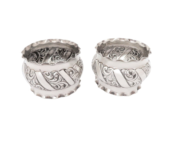Pair of Antique Victorian Sterling Silver Napkin Rings in Case 1894