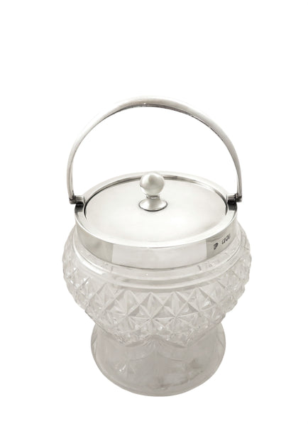 Antique Edwardian Sterling Silver & Cut Glass Biscuit Jar / Caddy 1907