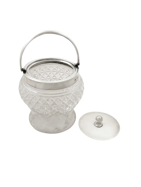 Antique Edwardian Sterling Silver & Cut Glass Biscuit Jar / Caddy 1907