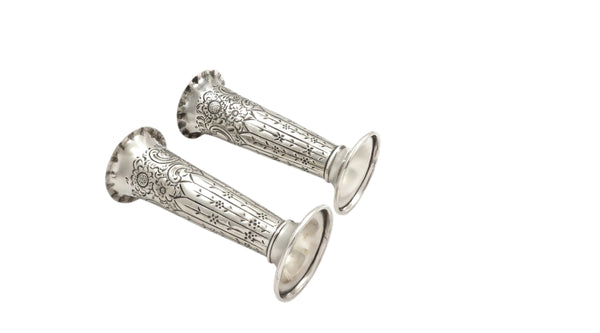 Pair of Antique Victorian Sterling Silver 4 1/2" Vases 1890