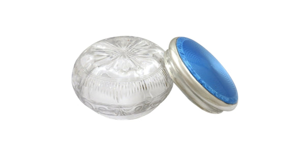 Antique Sterling Silver & Blue Enamel Vanity Jar 1925