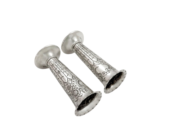 Pair of Antique Victorian Sterling Silver 4 1/2" Vases 1890