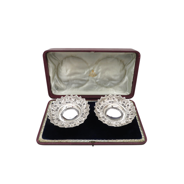 Pair of Antique Victorian Sterling Silver Dishes in Presentation Case 1897