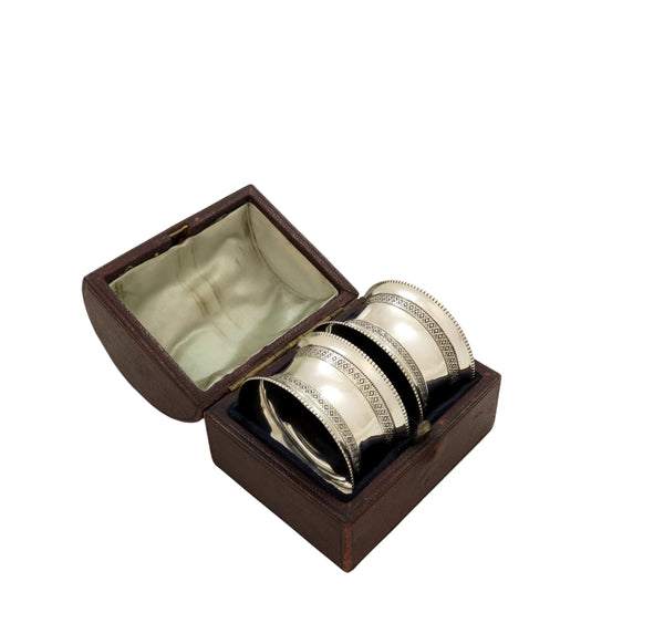 Pair of Antique Victorian Sterling Silver Napkin Rings in Case 1885