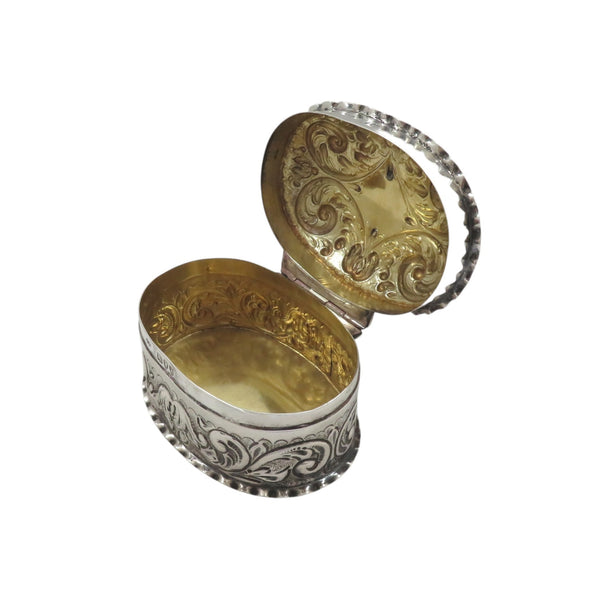 Antique Victorian Sterling Silver Oval Trinket Box 1893