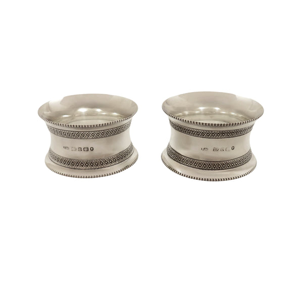 Pair of Antique Victorian Sterling Silver Napkin Rings in Case 1885
