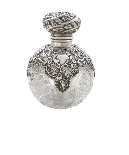 Antique Victorian Sterling Silver & Cut Glass Scent / Perfume Bottle 1898