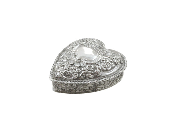Antique Victorian Sterling Silver 'Heart' Trinket Box 1900