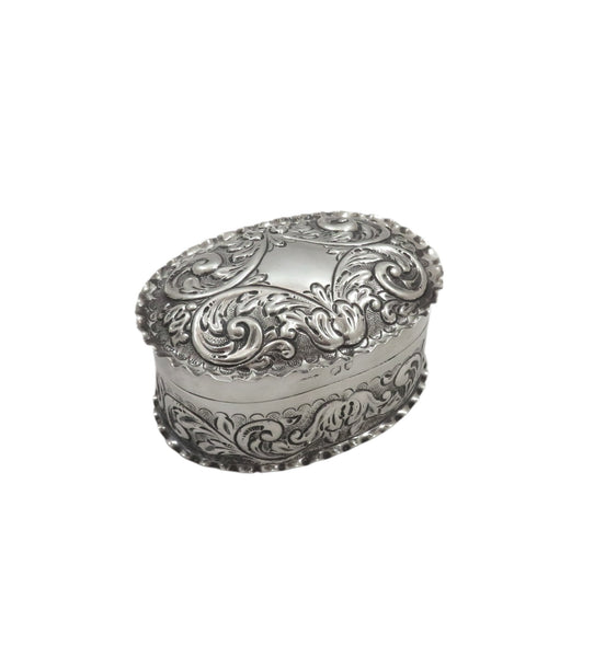 Antique Victorian Sterling Silver Oval Trinket Box 1893