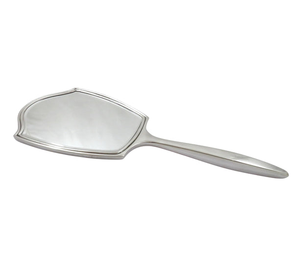 Antique Art Deco Sterling Silver & Pink Enamel Hand Mirror 1938