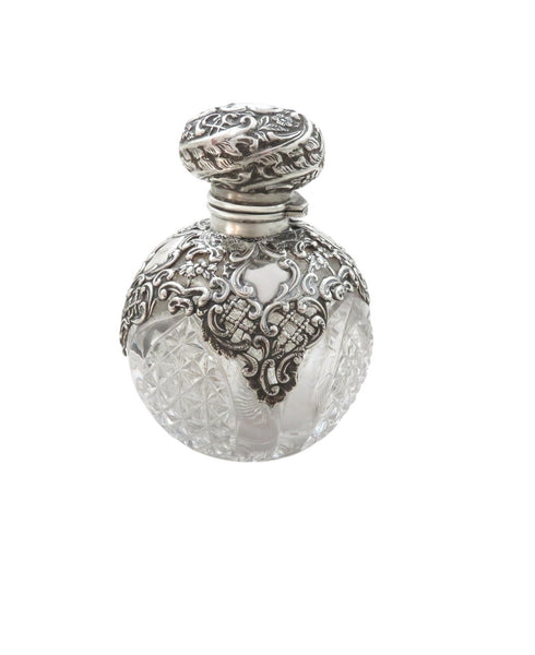 Antique Victorian Sterling Silver & Cut Glass Scent / Perfume Bottle 1898
