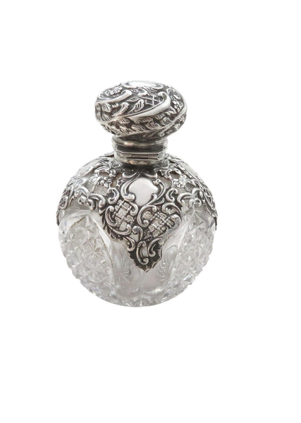 Antique Victorian Sterling Silver & Cut Glass Scent / Perfume Bottle 1898