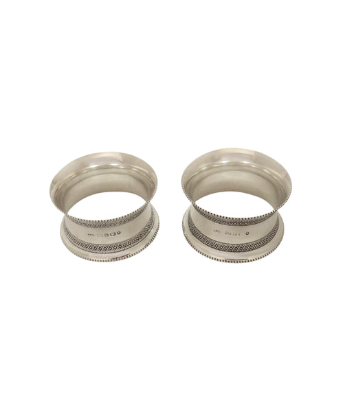 Pair of Antique Victorian Sterling Silver Napkin Rings in Case 1885
