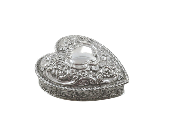 Antique Victorian Sterling Silver 'Heart' Trinket Box 1900