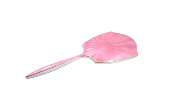 Antique Art Deco Sterling Silver & Pink Enamel Hand Mirror 1938