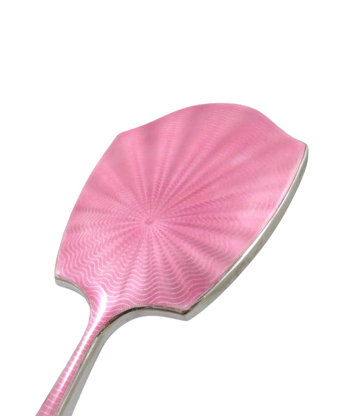 Antique Art Deco Sterling Silver & Pink Enamel Hand Mirror 1938