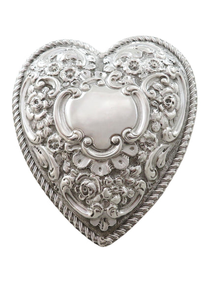Antique Victorian Sterling Silver 'Heart' Trinket Box 1900