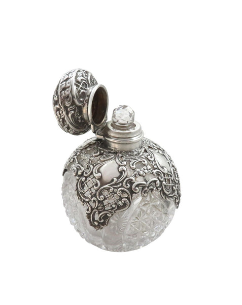 Antique Victorian Sterling Silver & Cut Glass Scent / Perfume Bottle 1898