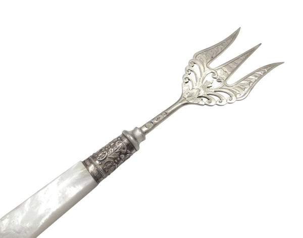 Antique Edwardian Sterling Silver & Mother of Pearl Toast / Crumpet Cutlery Set 1906