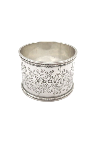 Set of 6 Antique Sterling Silver Napkin Rings in Case 1891