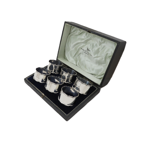 Set of 6 Antique Sterling Silver Napkin Rings in Case 1926