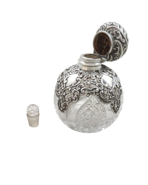 Antique Victorian Sterling Silver & Cut Glass Scent / Perfume Bottle 1898