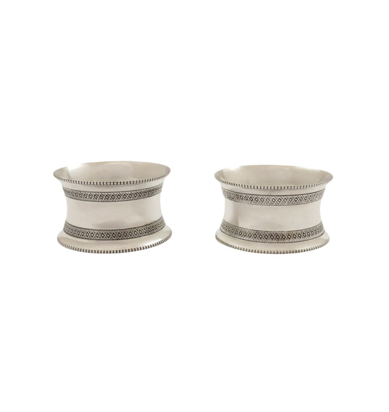 Pair of Antique Victorian Sterling Silver Napkin Rings in Case 1885
