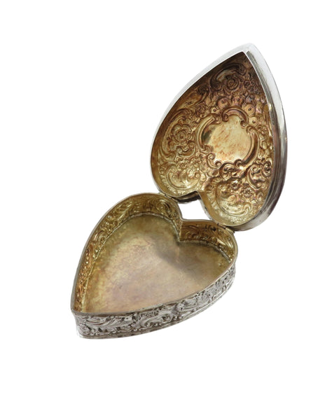 Antique Victorian Sterling Silver 'Heart' Trinket Box 1900