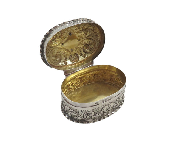 Antique Victorian Sterling Silver Oval Trinket Box 1893