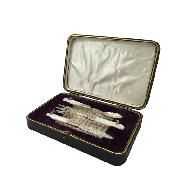 Antique Edwardian Sterling Silver & Mother of Pearl Toast / Crumpet Cutlery Set 1906