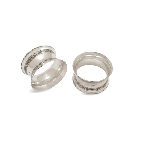 Pair of Antique Victorian Sterling Silver Napkin Rings in Case 1885