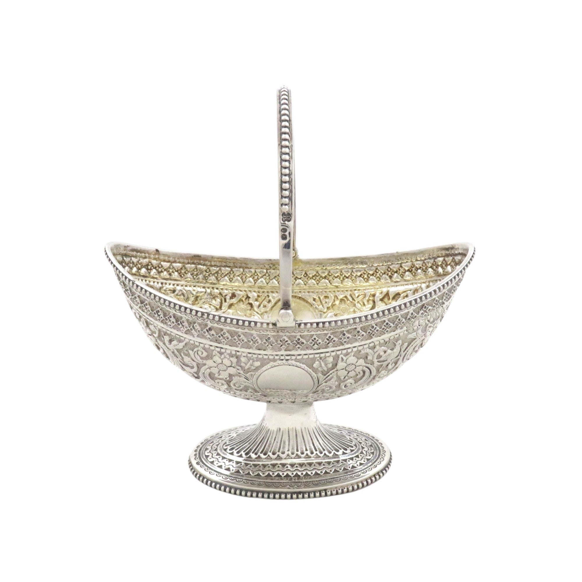 Antique Victorian Sterling Silver Basket with Birds 1879