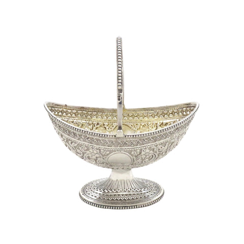 Antique Victorian Sterling Silver Basket with Birds 1879