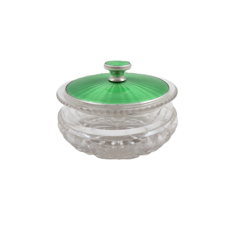 Antique Sterling Silver & Green Enamel Vanity Jar 1936