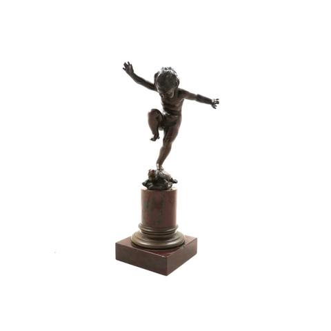 Victorian Bronze Statue of Boy Standing on Tortoise c1880