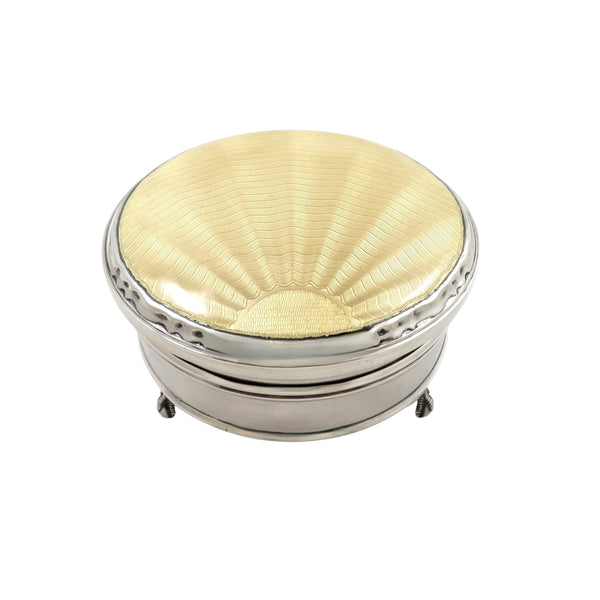 Antique Sterling Silver & Yellow Enamel Trinket Box 1935