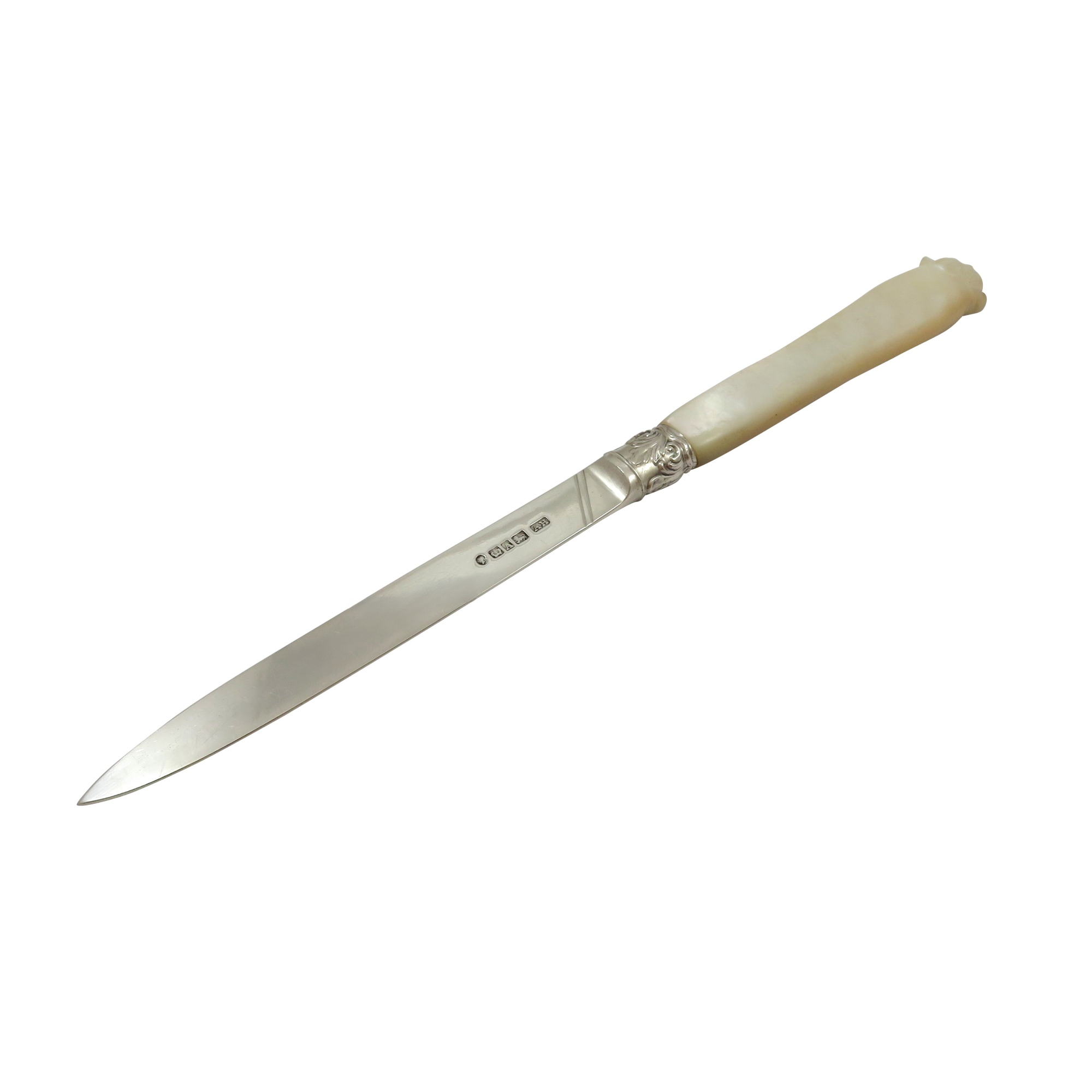 Antique Victorian Sterling Silver & Mother of Pearl Letter Opener 1868